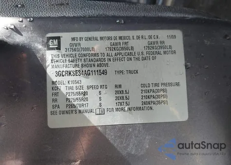 2010 Chevrolet Silverado 1500 Lt z USA, uszkodzony, nr VIN 3GCRKSE34AG111549